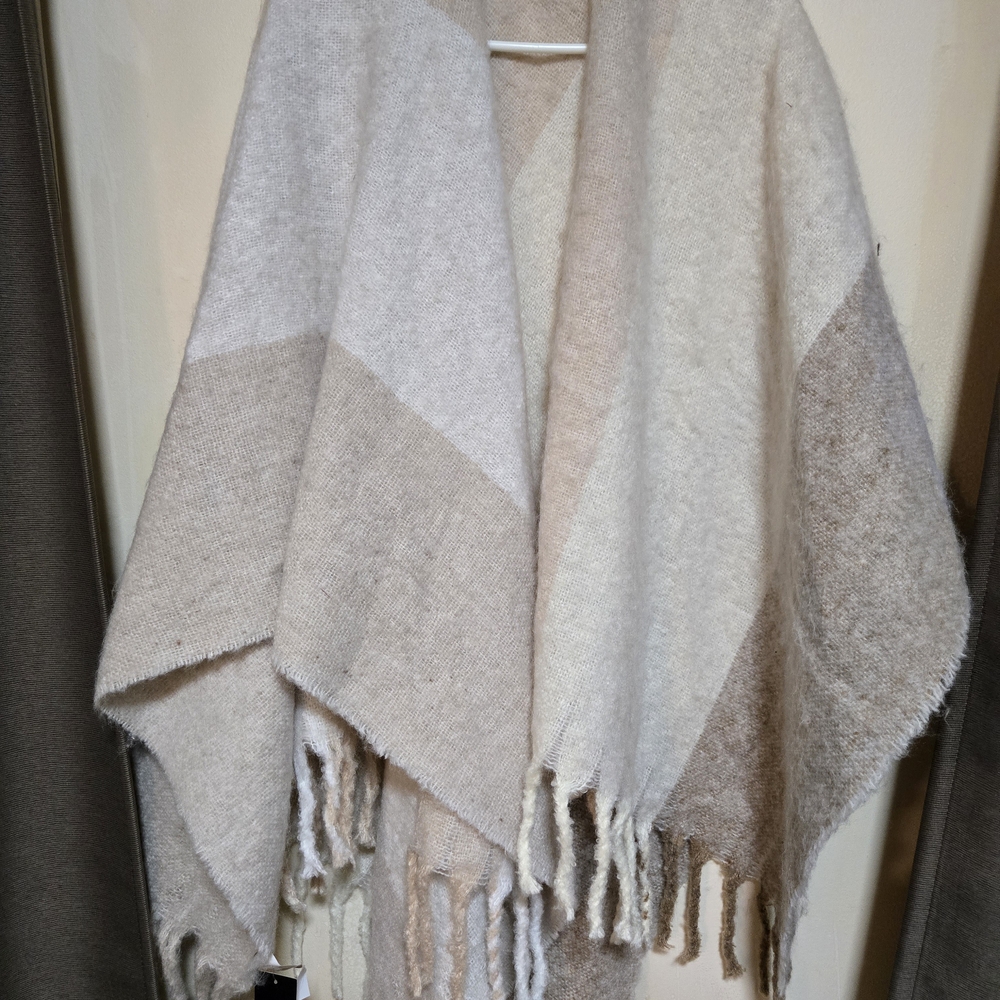 La Valentina NYC Fringe Poncho in Cream and Tan